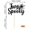 1 Pack Two Spooky Cake Topper Glitter Two Spooky Halloween Birthday Cupcake Picks 2nd Birthday Bat Cake Decorations for Halloween Kids Second Birthday Party Supplies Black view 2