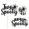 1 Pack Two Spooky Cake Topper Glitter Two Spooky Halloween Birthday Cupcake Picks 2nd Birthday Bat Cake Decorations for Halloween Kids Second Birthday Party Supplies Black view 3