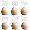 30 Pack Happy Sixty Cheers to 60 Years Old Cupcake Toppers for 60th Birthday Anniversary Party Cake Decorations Supplies Silver view 1