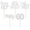 30 Pack Happy Sixty Cheers to 60 Years Old Cupcake Toppers for 60th Birthday Anniversary Party Cake Decorations Supplies Silver view 3