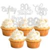 30 Pack Happy 80th Birthday Cupcake Toppers - Silver Glitter Eighty Cheers to 80 Years Old Cupcake Picks for Anniversary Party Cake Decorations view 1