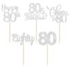 30 Pack Happy 80th Birthday Cupcake Toppers - Silver Glitter Eighty Cheers to 80 Years Old Cupcake Picks for Anniversary Party Cake Decorations view 3