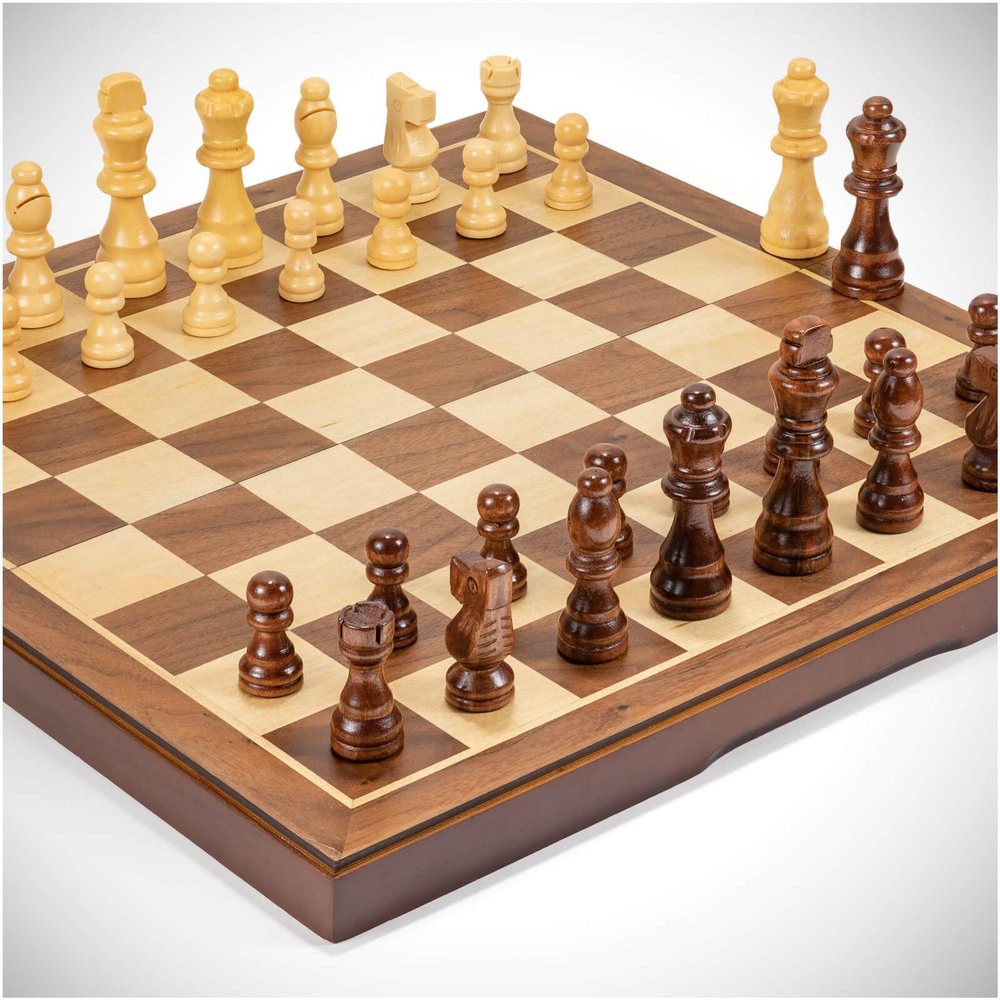 Chess Set Board Games for Adults: Handmade Walnut Wooden 15" 2 Extra Queens Folding Portable Travel Chess Game, Gift idea, Pieces Storage Slots,Instructions