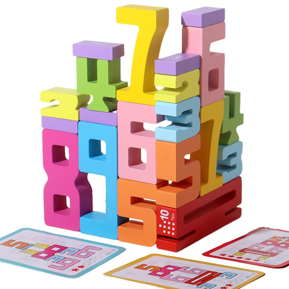 JYJ Wooden Stacking Building Blocks for 3+ Years Old Kids 1-10 Number Game Balance Competition Toy, Gift for Boys Girls
