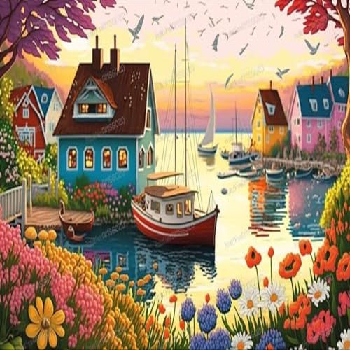 1000 Pieces Cartoon Puzzles for Adults - Flower Seaside Town - Starter Puzzles for Kids Developmental Jigsaw Puzzle - Eco-Friendly Materials - Do It Yourself DIY Wall Decor