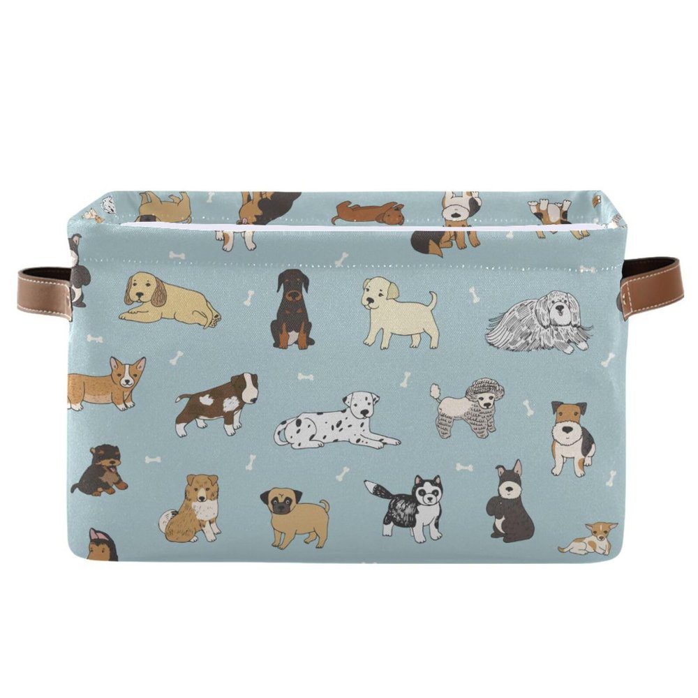 XUWU Multi-purpose Storage Basket Bin Cute Dog Puppy Organizer Collapsible Shelf Basket Cube with Handle for Nursery Bedroom Bathroom