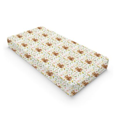 Highland Cows Boho Floral Changing Pad Covers Highland Yak Retro Flowers Change Table Pad Cover for Boys Girls Farm Animal Soft Stretchy Snug Fitted Diaper Changing Mat Sheets Cover 32''x16''