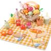 Pithfor Picnic Playset, Wooden Play Food Set for Kids Kitchen, Cutting Pretend Play Kitchen Food Toy for Toddlers Girls Boys 3 4 5 Years Old view 1