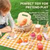 Pithfor Picnic Playset, Wooden Play Food Set for Kids Kitchen, Cutting Pretend Play Kitchen Food Toy for Toddlers Girls Boys 3 4 5 Years Old view 2