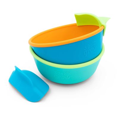 321 Grow Silicone Easy Scoop & Hold Bowl Set  Adaptive Baby & Toddler Feeding Bowls with Clip-On Rim and Handle  Helps Build Independence & Coordination  2 Pack  Dishwasher Safe (Ocean)