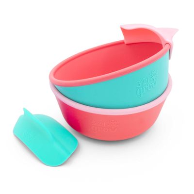 321 Grow Silicone Easy Scoop & Hold Bowl Set  Adaptive Baby & Toddler Feeding Bowls with Clip-On Rim and Handle  Helps Build Independence & Coordination  2 Pack  Dishwasher Safe (Watermelon)