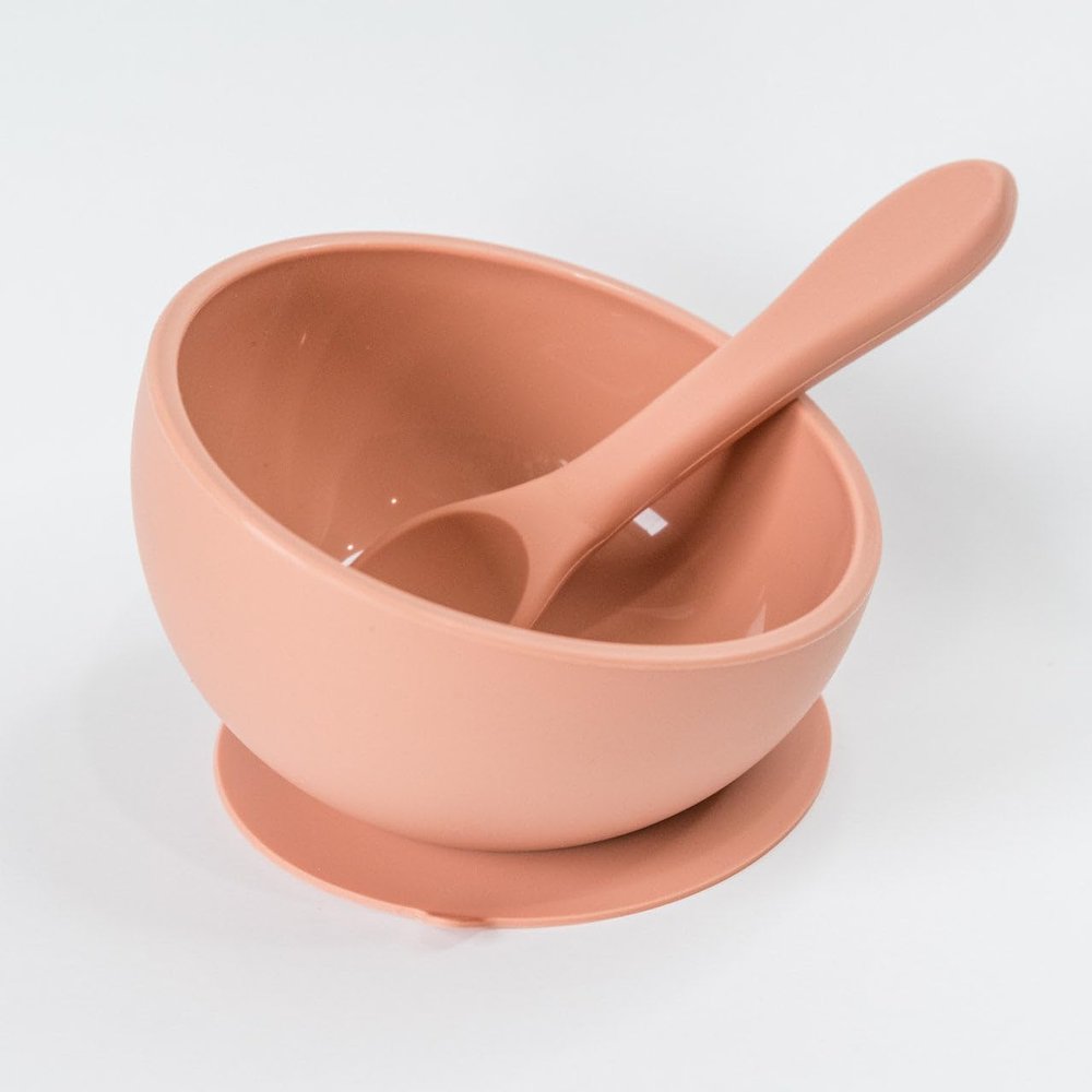 Babeehive Goods Bowls | Stress-Free, Mess-Free Mealtime | Food-Grade Silicone | Sturdy Suction Bowl and Soft Silicone Spoon | Soft, Flexible Silicone | Perfectly Sized, BPA-Free (Blush)