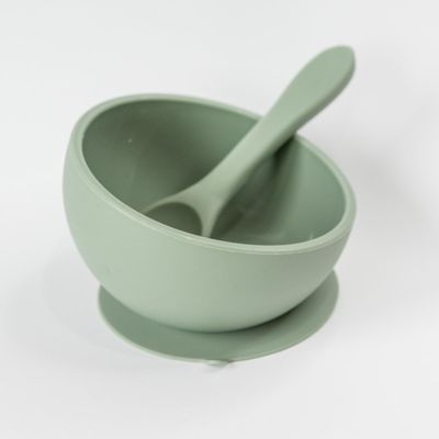 Babeehive Goods Bowls | Stress-Free, Mess-Free Mealtime | Food-Grade Silicone | Sturdy Suction Bowl and Soft Silicone Spoon | Soft, Flexible Silicone | Perfectly Sized, BPA-Free (Sage)