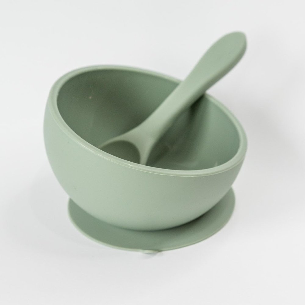 Babeehive Goods Bowls | Stress-Free, Mess-Free Mealtime | Food-Grade Silicone | Sturdy Suction Bowl and Soft Silicone Spoon | Soft, Flexible Silicone | Perfectly Sized, BPA-Free (Sage)