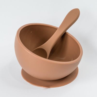 Babeehive Goods Bowls | Stress-Free, Mess-Free Mealtime | Food-Grade Silicone | Sturdy Suction Bowl and Soft Silicone Spoon | Soft, Flexible Silicone | Perfectly Sized, BPA-Free (Clay)