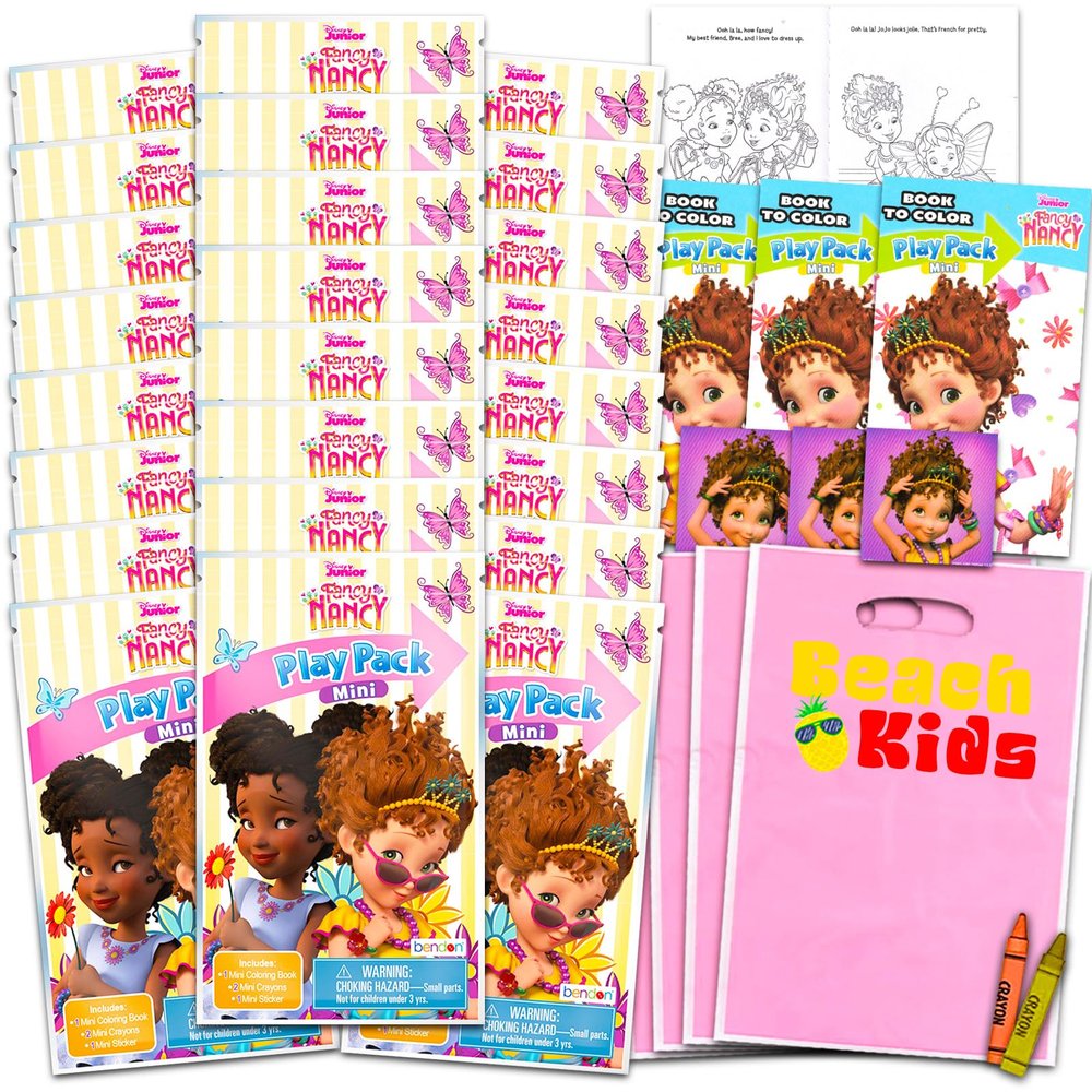 Disney Fancy Nancy Mini Party Favors Set for Kids - Bundle with 24 Mini Fancy Nancy Grab n Go Play Packs with Coloring Pages, Stickers and More (Fancy Nancy Birthday Party Supplies)