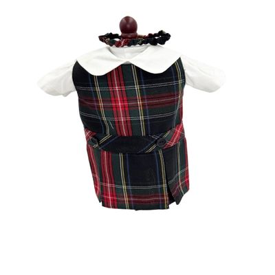 18 inch Doll Outfit-School Plaid Jumper Include Blouse and Hair Accessory/Add on Option: Sock and Shoe (Doll is not Included) (Dropped Waist Jumper Only, Plaid 63)