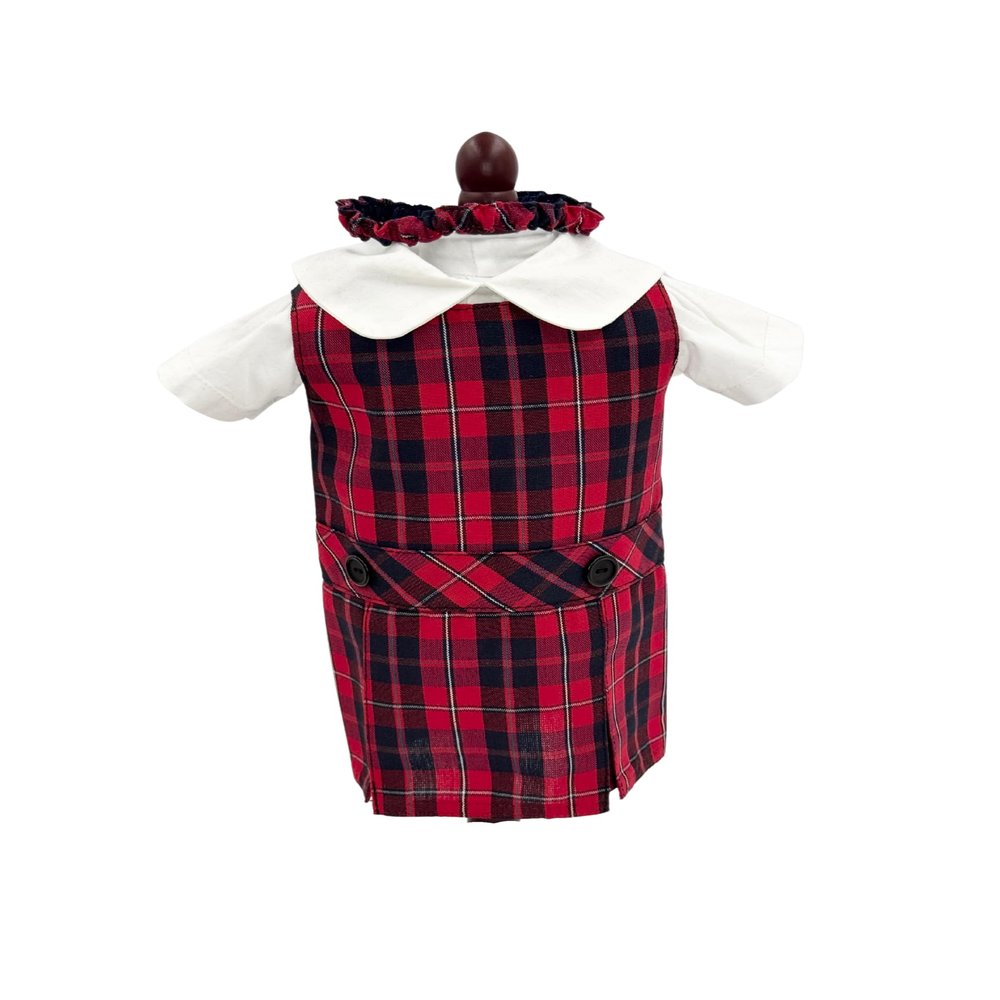 18 inch Doll Outfit-School Plaid Jumper Include Blouse and Hair Accessory/Add on Option: Sock and Shoe (Doll is not Included) (Dropped Waist Jumper Only, Plaid 65)