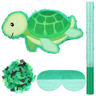 Liliful 14.17 x 8.66 x 2.95 Inches Turtle Piata Set Includes Green Turtle Shape Piata Blindfold Sticks and Confetti Summer Animal Birthday Party Decorations Game Props