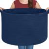 MEGASKET Dark Blue Basket for Organizing, 22" x 14" Extra Large Woven Cotton Rope Laundry Basket, Blanket Storage for Living Room Bedroom, Big Nursery Kids Toy Box Organizer, Pool Towel Storage Bin view 1