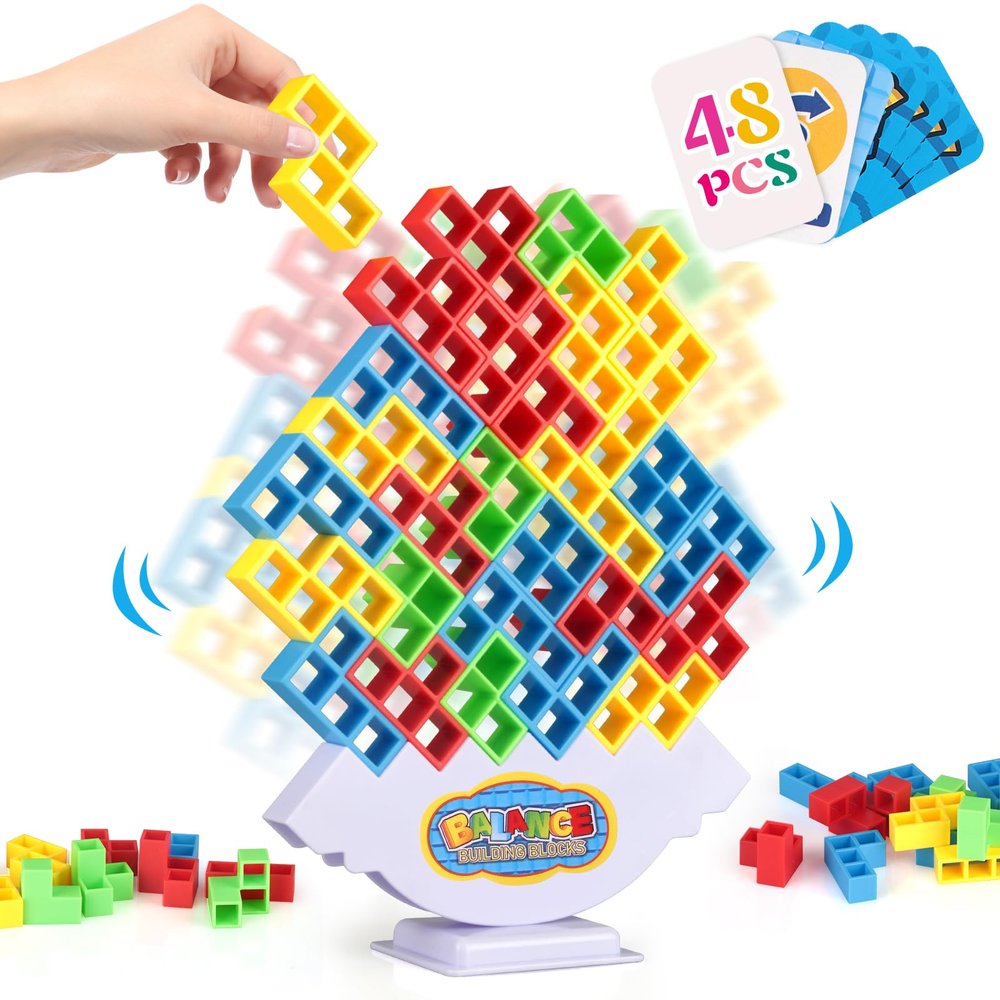 LIMYIOM 48Pcs Tetra Tower Game, Family Board for 2 Players Family Games, Christmas Stocking Stuffers for Teen Boys, Girls, Kids, Adults, Building Blocks Balance Games Toys for Family and Classroom