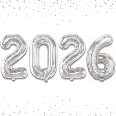 KatchOn, Silver 2026 Number Balloons - 16 Inch | 2026 New Year Balloon | 2026 Balloon | Silver Foil Balloons 2026 For New Years Decorations 2026 | New Years Eve Party Supplies 2026 | NYE Decorations