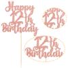 Gyufise 1Pc Happy 12th Birthday Cake Topper Glitter 12 & Fabulous Cheers to 12 Years Old Cake Pick for Celebrating 12th Birthday Anniversary Party Cake Decorations Supplies Rose Gold view 3