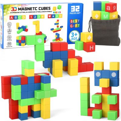 Dilabnba 32PCS Magnetic Building Blocks for Kids Ages 3-5 4-8, 3D Magnet Cube Montessori Toy, Sensory Preschool Creative STEM Montessori Toy