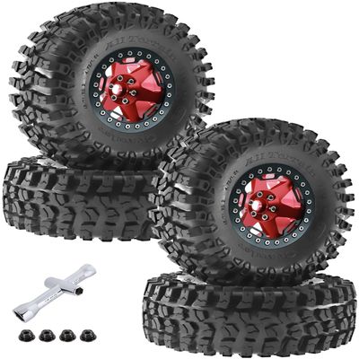 Rcarmumb 2.2 Inch Beadlock Wheel Rim & Wheel Tires for SCX10 Capra/AMG 6x6/TRX4/Red cat Gen8 Red cat Everest Gen7 Pro RC Scale Crawler Truck,Tires Tyres w/Aluminium Wheels Rim,Red