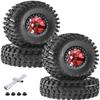 Rcarmumb 2.2 Inch Beadlock Wheel Rim & Wheel Tires for SCX10 Capra/AMG 6x6/TRX4/Red cat Gen8 Red cat Everest Gen7 Pro RC Scale Crawler Truck,Tires Tyres w/Aluminium Wheels Rim,Red view 1