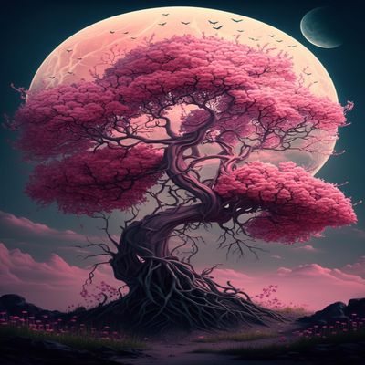1000 Piece Adult Jigsaw Puzzle - Painted Moon Pink Tree Wooden Rounded Corner Color Jigsaw Puzzle for Beginners, Great Gift for Framing, Multi-Color Jigsaw Puzzle
