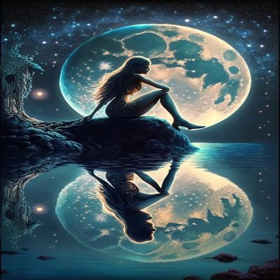 1000 Piece Adult Jigsaw Puzzle - Painted Moon Girl Reflection Wooden Rounded Corner Color Jigsaw Puzzle for Beginners, Great Gift for Framing, Multi-Color Jigsaw Puzzle