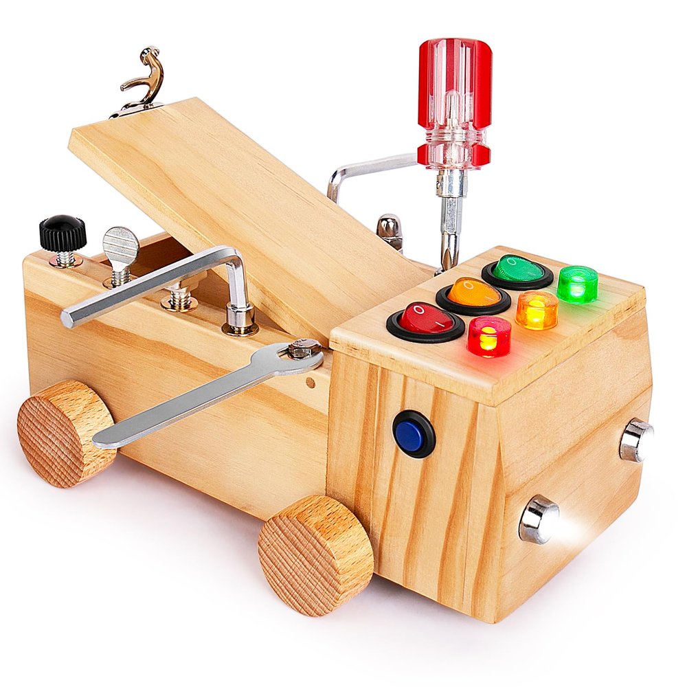 OAKJAR Montessori Schraubendreher Brett, Montessori Busy Board Spielzeug ab 2-6 Jahr, Montessori Activity Board Holzspielzeug Motorikspielzeug Lernspielzeug fr Babys Kleinkinder Jungen Mdchen