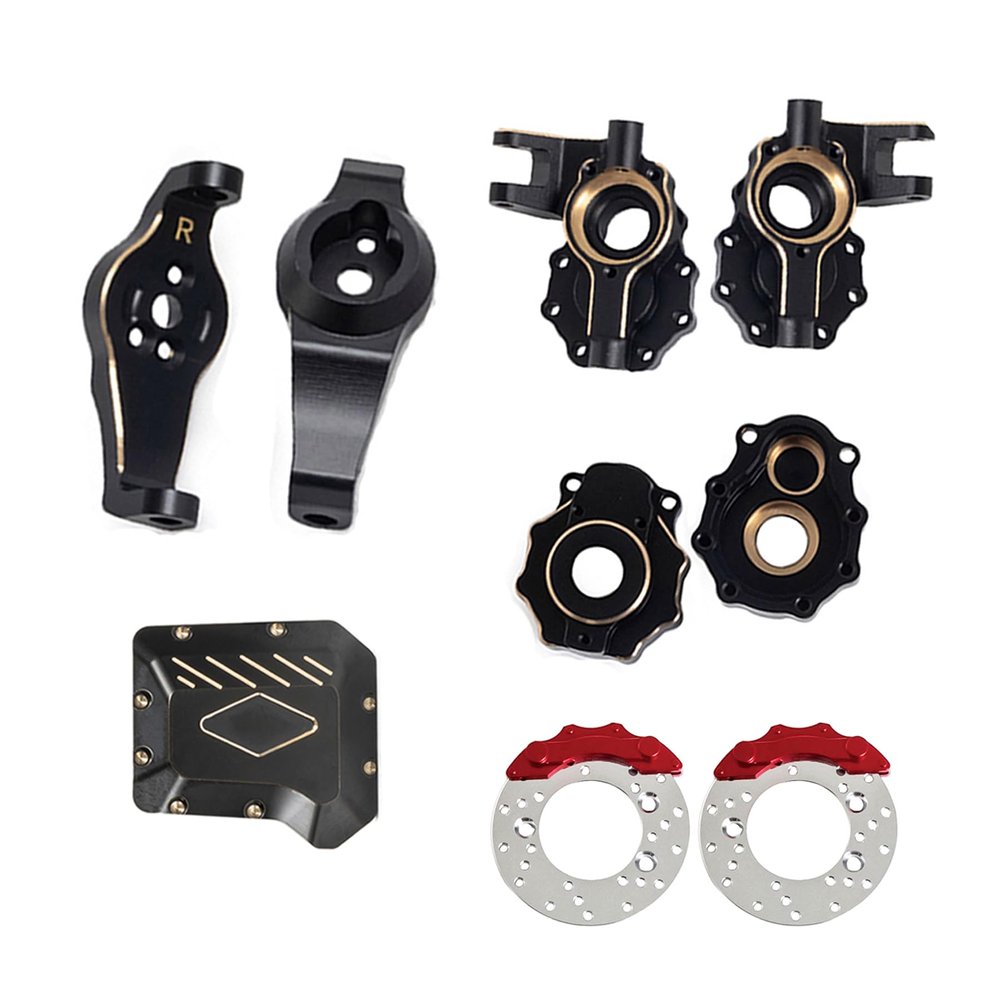 268g AMK TRX4 Brass Kit Black Coating Diff Cover C-Hub TRX6 Portal Housing Steering Knuckles Front Axle Weights with Brake Disc for 1/10 RC Crawler TRX4 Upgrades (Front)