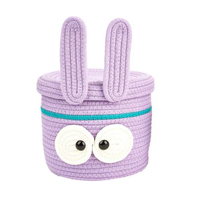 Woven Basket, Organizer Bin Round Woven Shelf Baskets With Lid, Decorative Soft Cotton Shelf Storage Basket for Baby Nursery, Living Room, Bathroom