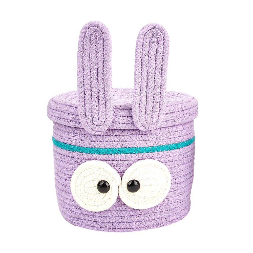 Woven Basket, Organizer Bin Round Woven Shelf Baskets With Lid, Decorative Soft Cotton Shelf Storage Basket for Baby Nursery, Living Room, Bathroom