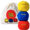 Covelico Footbag Hacky Set of 3 for Kids, Teens & Adults. Yellow, Blue & Red Sack - Each 2.28 inch, 1.6oz, Durable Dual Layered Synthetic Suede, Instructions & Stylish Bag, Solo or Group Footbag Game view 1