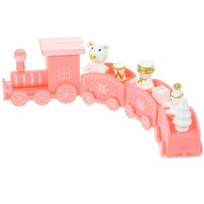Amosfun Mini Christmas Train Set Around/Under The Tree Tracks Electric Train Sets Mini Christmas Tree Plastic Table Decor Pink