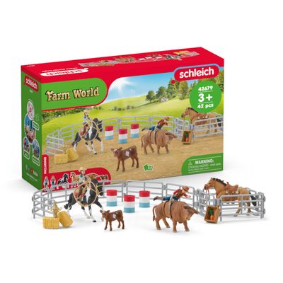 Schleich Farm World - 42PC Rodeo Playset with Animal and Rider Figurines - Cowboy and Cowgirl Action Figures with Cattle and Horse Toys - Western Riding Screen-Free Toys - Kids Ages 3+ | 42679