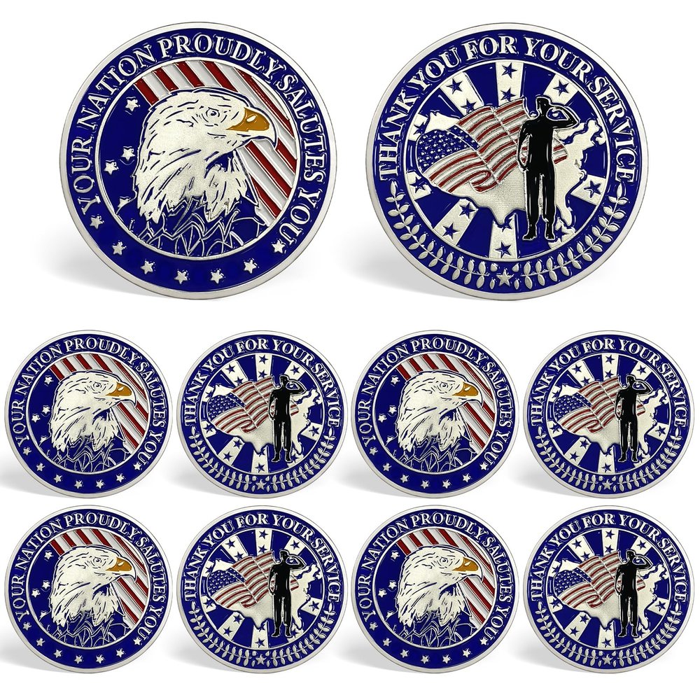 10Pcs Military Veterans Challenge Coins Set Thank You for Your Service Coin Military Gifts for Men Women Army Commemorative Coin Veterans Day Gifts