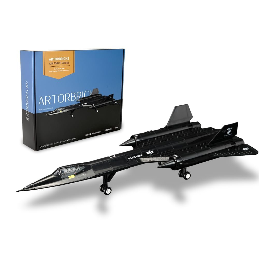 ArtorBricks SR-71 Reconnaissance Blackbird Airplane Military Building Set - 183 Piece Model Kit for Adults, Collectors & Hobbyists