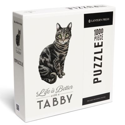 Lantern Press Tabby Cat, Life is Better 1000 Piece Jigsaw Puzzle for Adults, Made in USA with Reference Poster