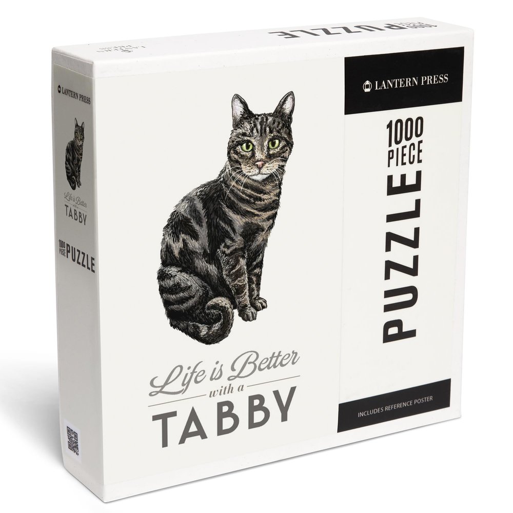 Lantern Press Tabby Cat, Life is Better 1000 Piece Jigsaw Puzzle for Adults, Made in USA with Reference Poster