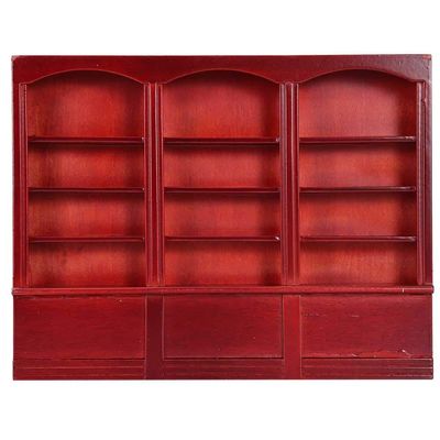 1:12 Dollhouse Bookshelf, Mini Display Cabinet Exquisite Wood Dollhouse Accessory Miniature Furniture (Red Brown)