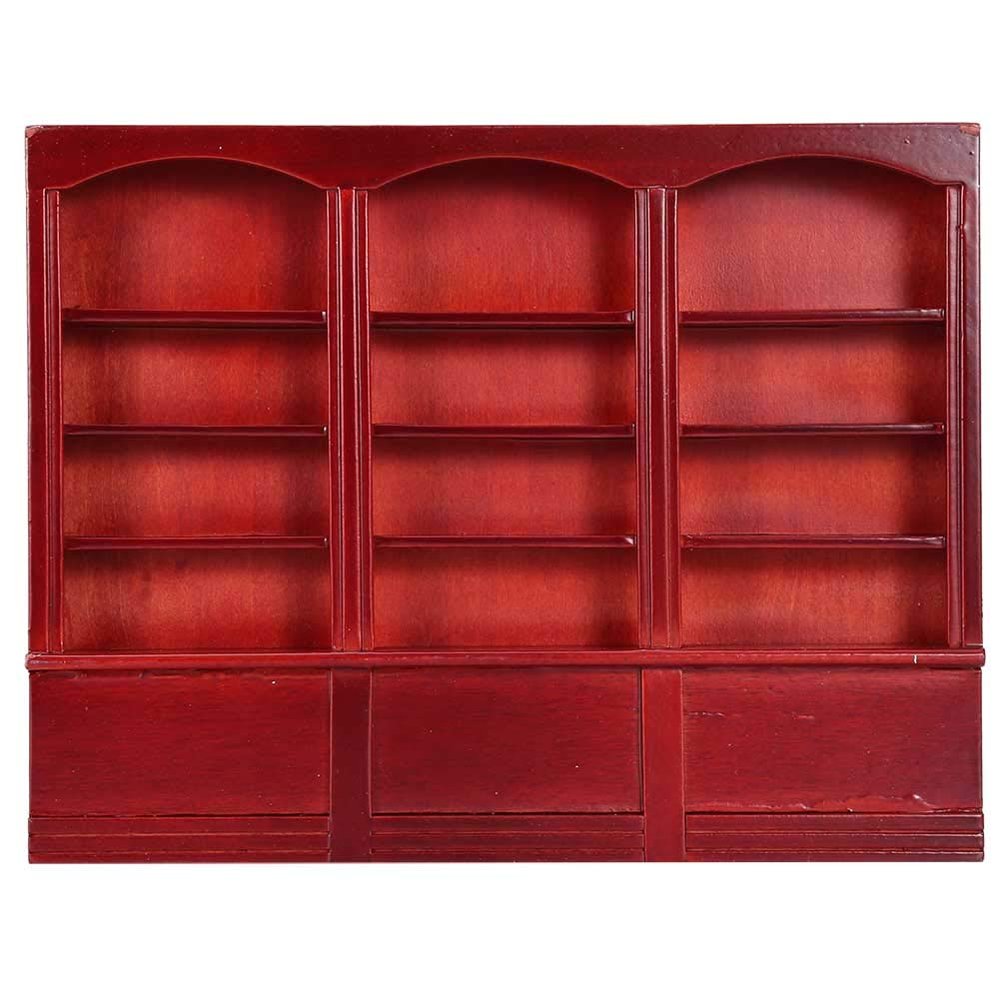 1:12 Dollhouse Bookshelf, Mini Display Cabinet Exquisite Wood Dollhouse Accessory Miniature Furniture (Red Brown)