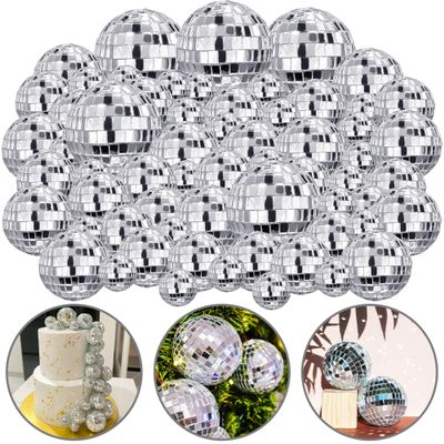 108 PCS Disco Ball Cake Ornaments Reflective Mirror Ball 70s Themed Party Decoration Silver Disco Table Decor for Christmas Tree Dance Music