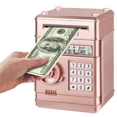 Adevena Electronic Piggy Bank, Mini ATM Password Money Bank Cash Coins Saving Box for Kids, Cartoon Safe Bank Box Perfect Toy Gifts for Boys Girls (Rose Gold)