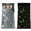 Sleeping Bag for Kids Toddler Nap Mat 63" x 30" Toddler Slumber Bag with Pillow Pocket Glow in The Dark Blanket Fluffy with Padded Mat for Boys, Girls, Daycare, Preschool, Sleepover, Grey view 1