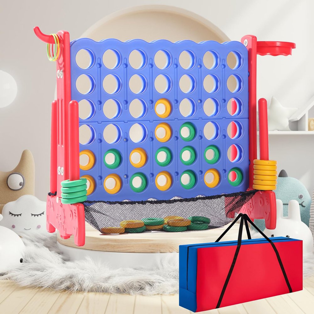 Tigasy Giant 4 Row Game with Carrying Bag and Mesh Fabric .Giant 4-to-Score Game Set Suitable for Indoor and Outdoor Holiday Parties and Family Gatherings.red