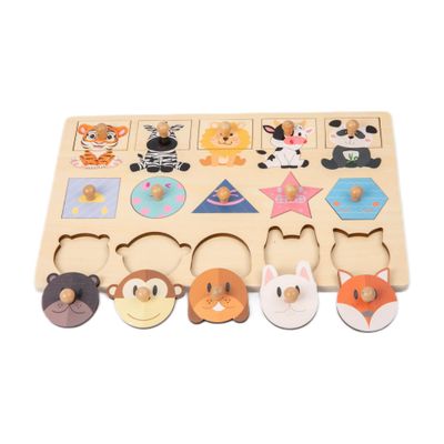 Adena Montessori Colorful Multiple Shape Puzzles Toys for 6-12 Months 1 Year Old Toddler Babies First Shapes Geometric Jumbo Knob Wooden Puzzle Color Sorter (Animals)